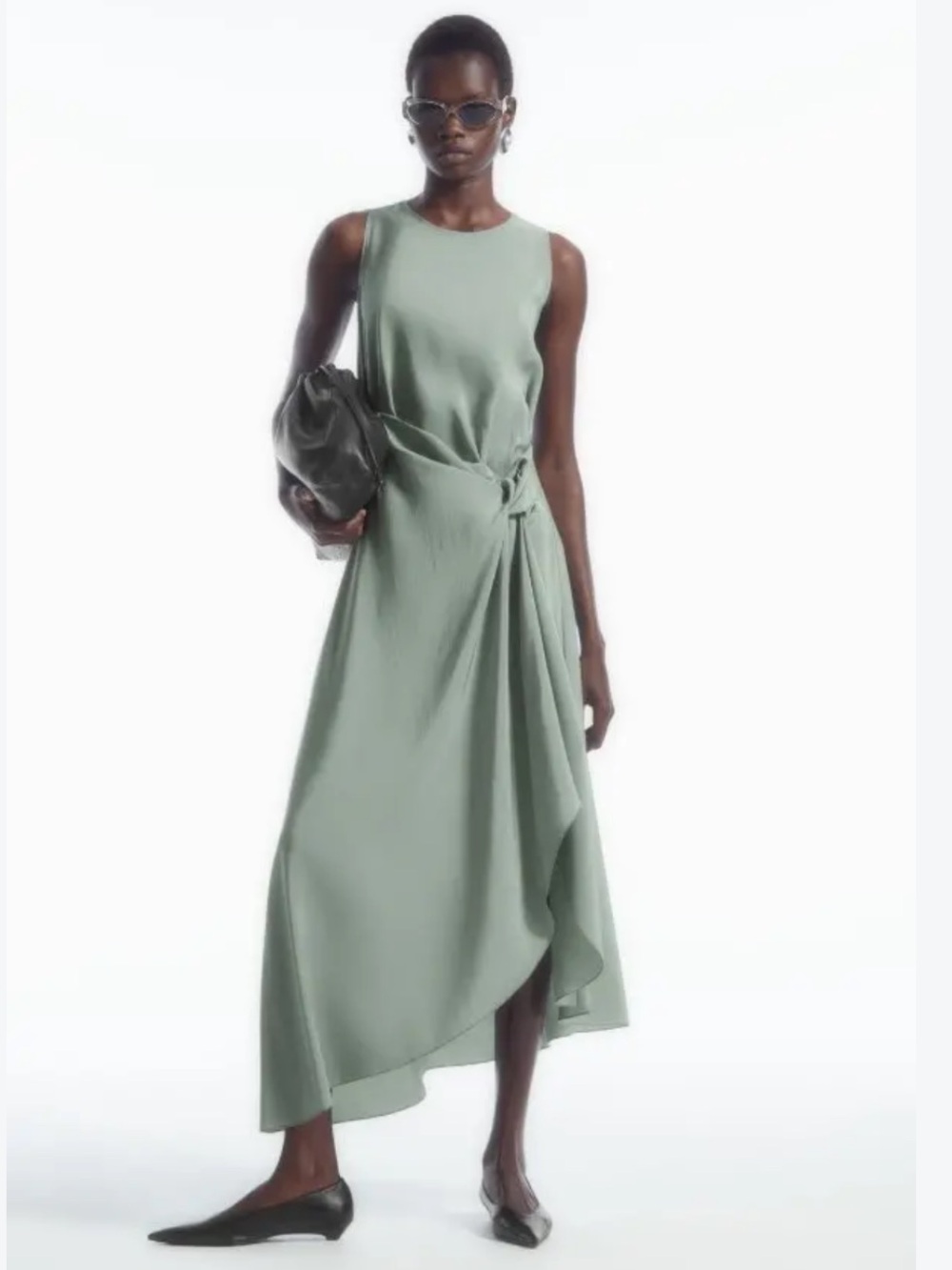 COS Sleeveless Asymmetrical Midi Dress in Sage Green